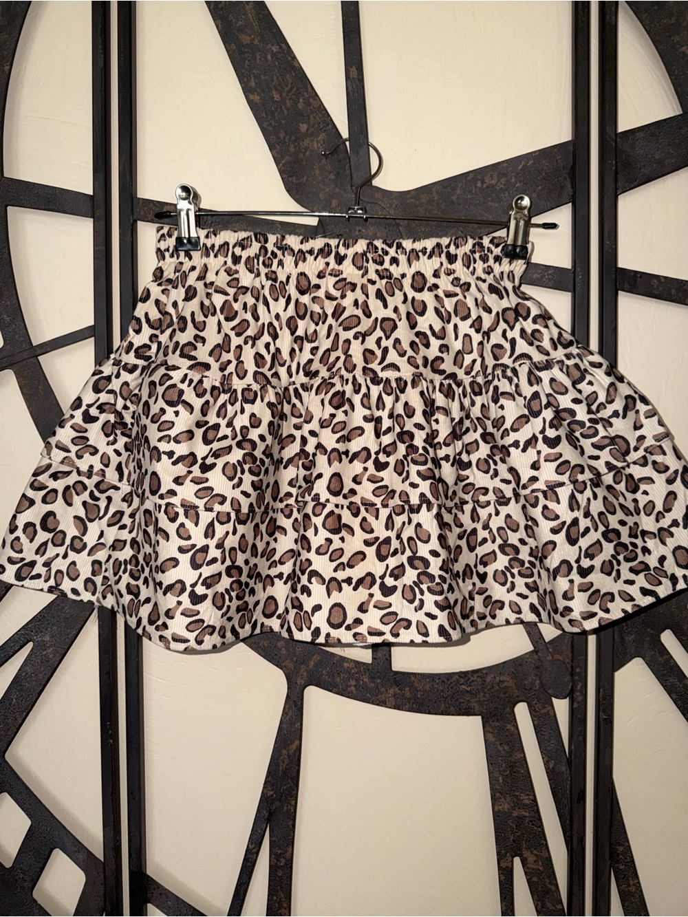 Leopard Print Tiered Mini Skirt - Cream/Brown